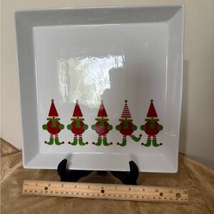 Crate&Barrel Red and Green 12” Jingle Elf Platter, Porcelain